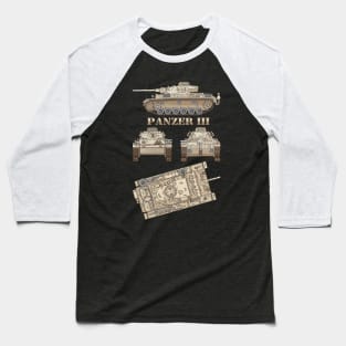 Panzer III 3 Tank German WW2 Medium Tanks Color Diagram Gift Baseball T-Shirt